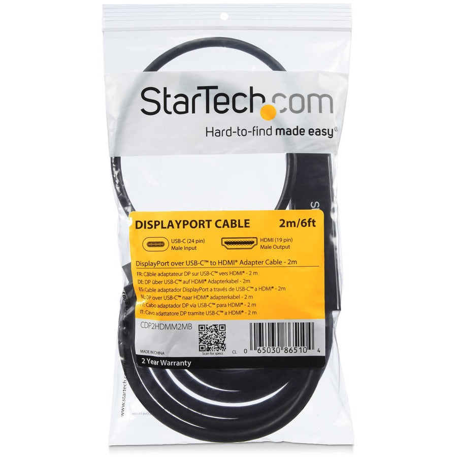 StarTech.com USB C to HDMI Cable - 6 ft / 2m - USB-C to HDMI 4K 60Hz - USB Type C to HDMI - Computer Monitor Cable