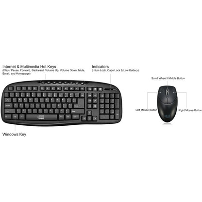 Adesso WKB-1330CB - 2.4 GHz Wireless Desktop Keyboard and Mouse Combo