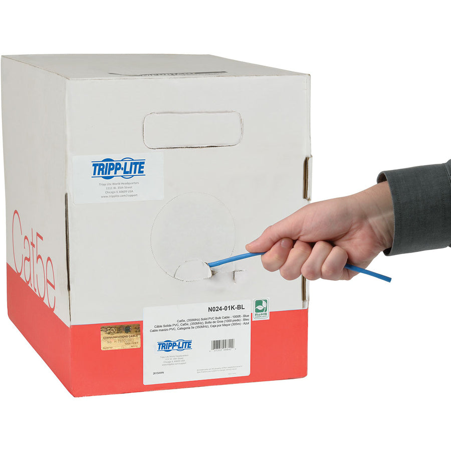 Tripp Lite 1000ft Cat5 / Cat5e Bulk Cable Solid CMP Plenum PVC Blue 1000'