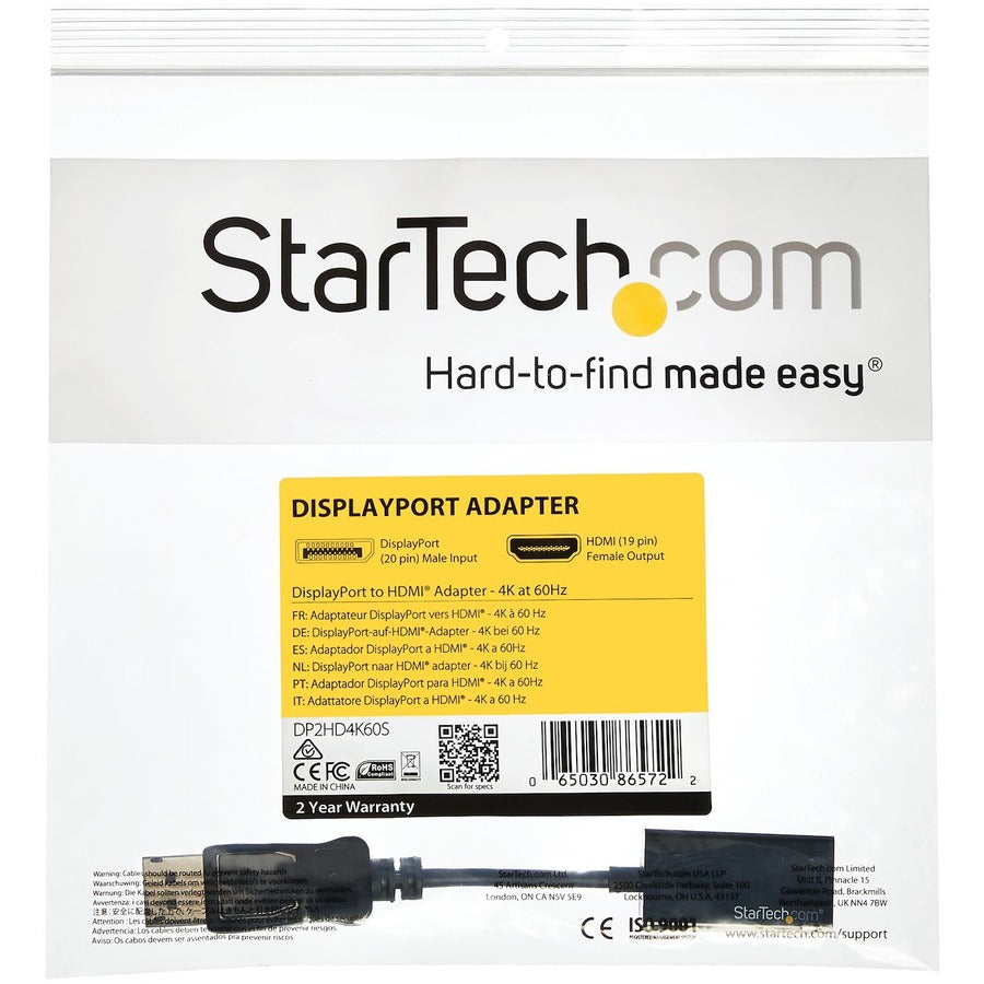 StarTech.com DisplayPort to HDMI Adapter, 4K 60Hz Active DP 1.4 to HDMI 2.0 Video Converter for Monitor/Display, Latching DP Connector