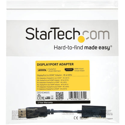StarTech.com DisplayPort to HDMI Adapter, 4K 60Hz Active DP 1.4 to HDMI 2.0 Video Converter for Monitor/Display, Latching DP Connector
