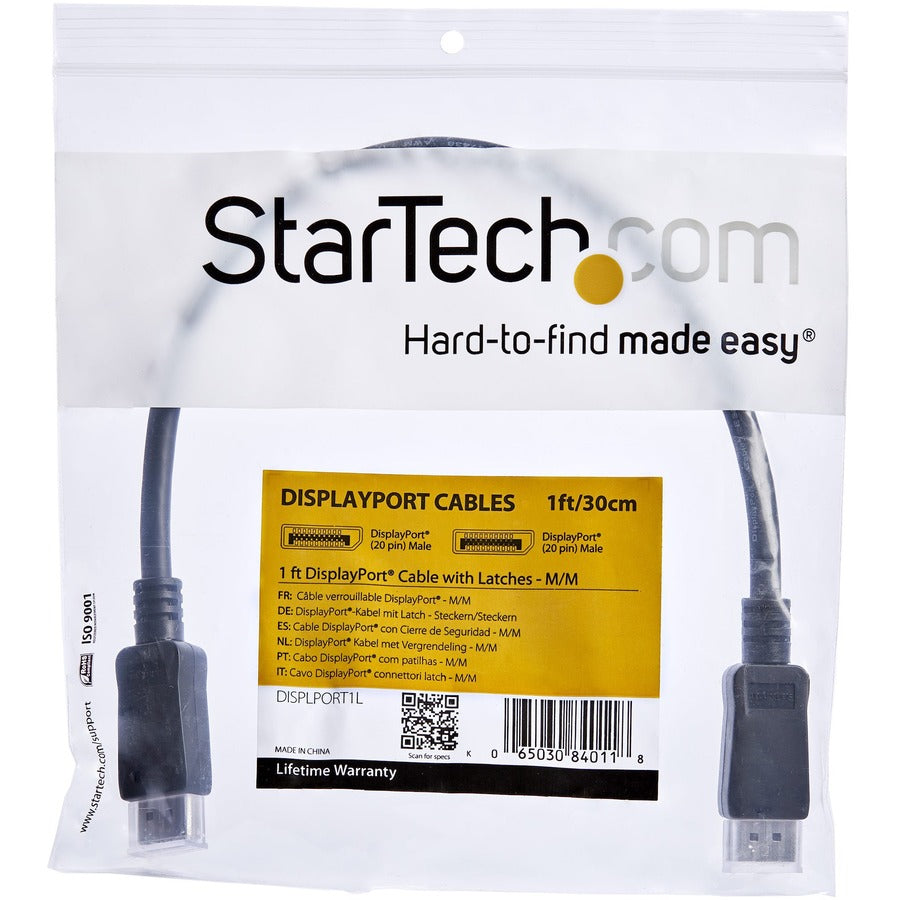 StarTech.com 1 ft Short DisplayPort 1.2 Cable with Latches M/M - DisplayPort 4k