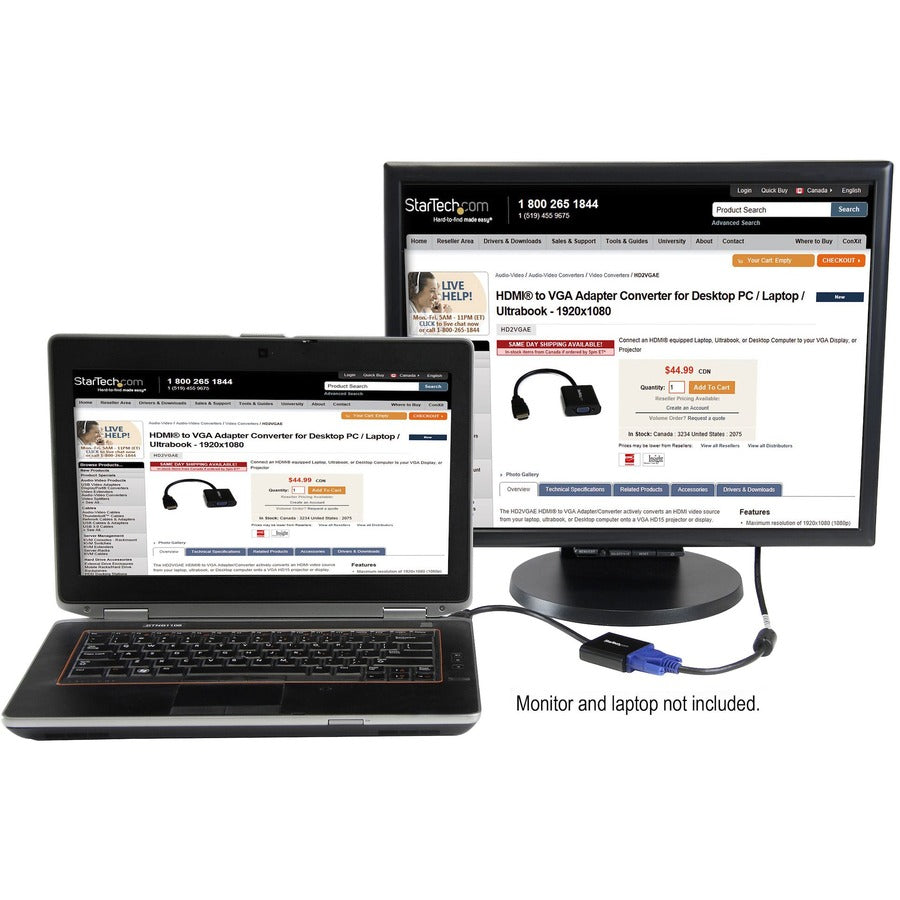 StarTech.com HDMI to VGA Adapter - 1080p - 1920 x 1080 - Black - HDMI Converter - VGA to HDMI Monitor Adapter