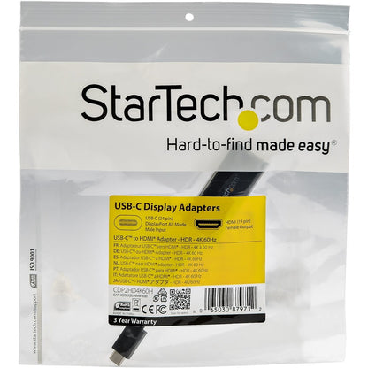 StarTech.com USB-C to HDMI Adapter with HDR - Compatible with DisplayPort 1.4 and HDMI 2.0b - 4K 60Hz - Ultra HD - CDP2HD4K60H