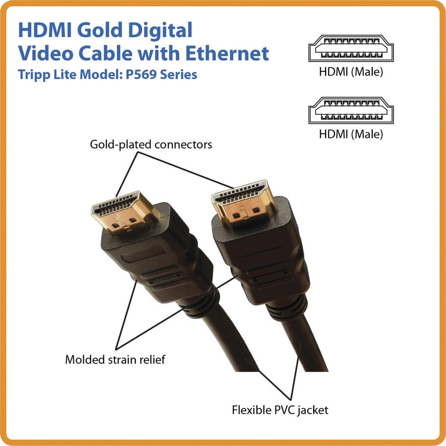 Tripp Lite High Speed HDMI Cable with Ethernet Ultra HD 4K x 2K Digital Video with Audio (M/M) 25ft