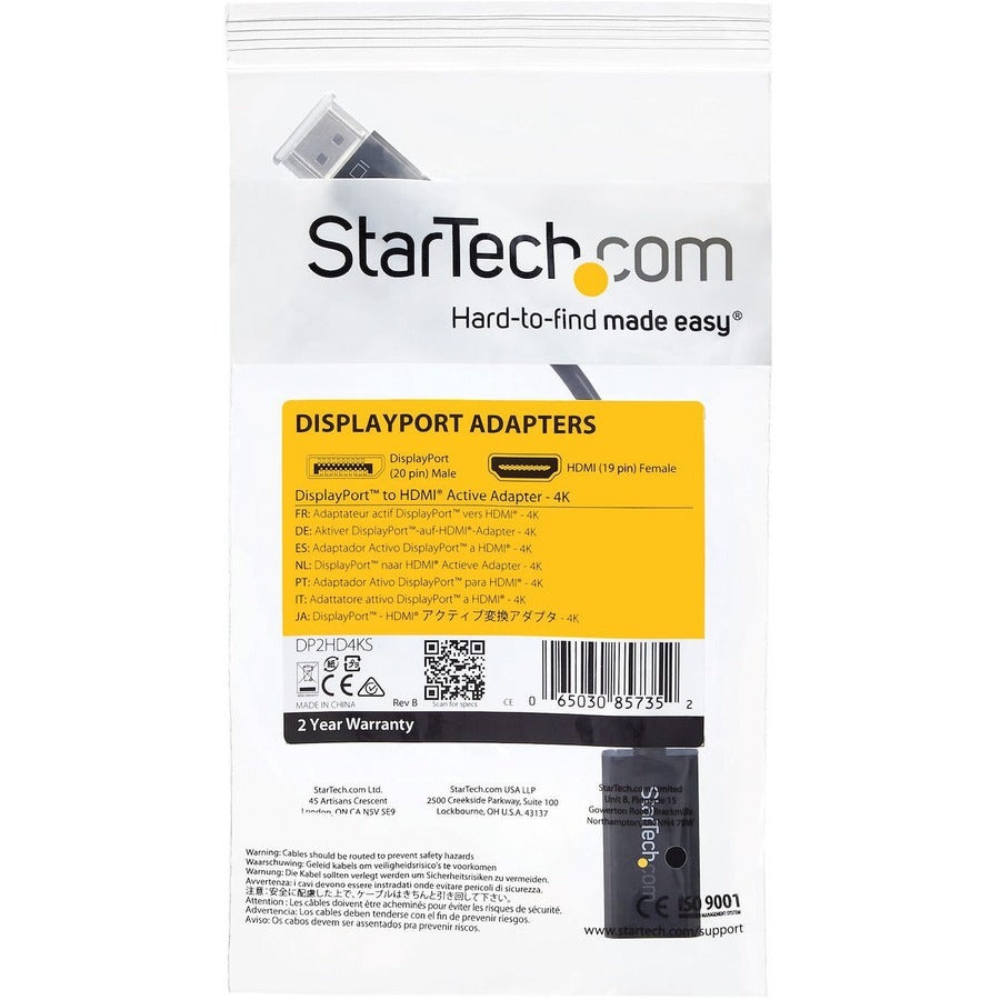 StarTech.com DisplayPort to HDMI Adapter, 4K 30Hz Active DP to HDMI Video Converter, Ultra HD DP 1.2 to HDMI 1.4 Monitor Adapter Dongle