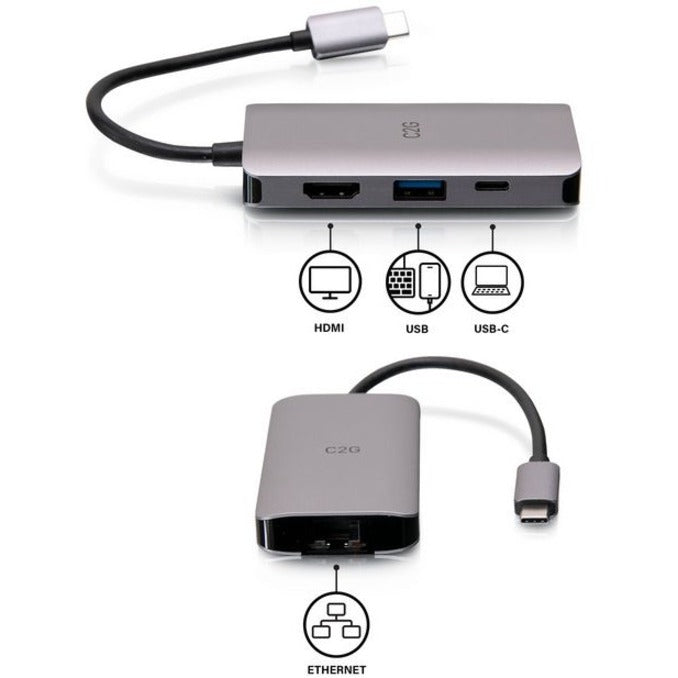 C2G USB C Dock with HDMI, USB, Ethernet, USB C & Power Delivery up to 100W