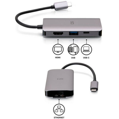 C2G USB C Dock with HDMI, USB, Ethernet, USB C & Power Delivery up to 100W