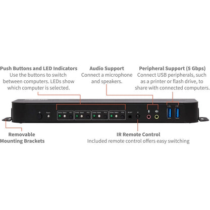 Tripp Lite DisplayPort USB KVM Switch 4-Port 4K 60Hz HDR DP 1.4 USB Sharing