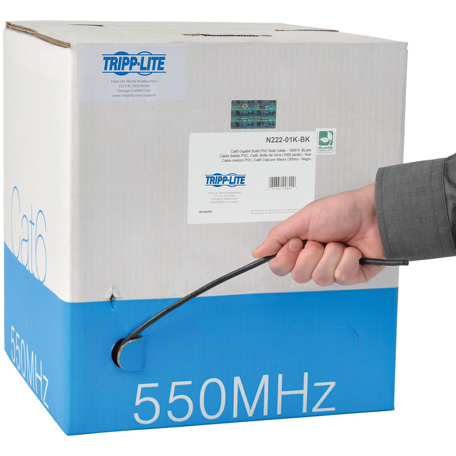 Tripp Lite 1000ft Cat6 Gigabit Bulk Cable Solid Core CMR PVC Black 1000'