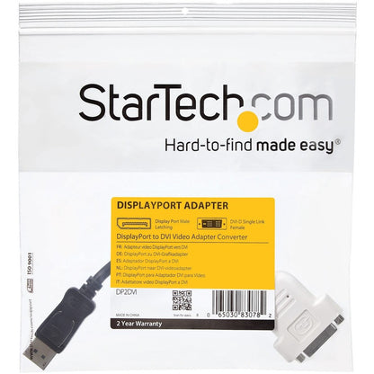 StarTech.com DisplayPort to DVI Adapter, DisplayPort to DVI-D Adapter/Video Converter 1080p, DP 1.2 to DVI Monitor, Latching DP Connector