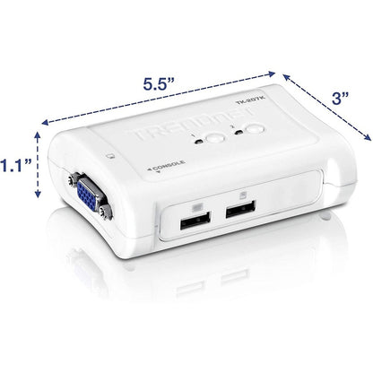 TRENDnet 2-Port USB KVM Switch And Cable Kit, 2048 x 1536 Resolution, Device Monitoring, Auto-Scan, Audible Feedback, USB 1.1, Compliant With Windows And Linux, Hot-Pluggable, White, TK-207K