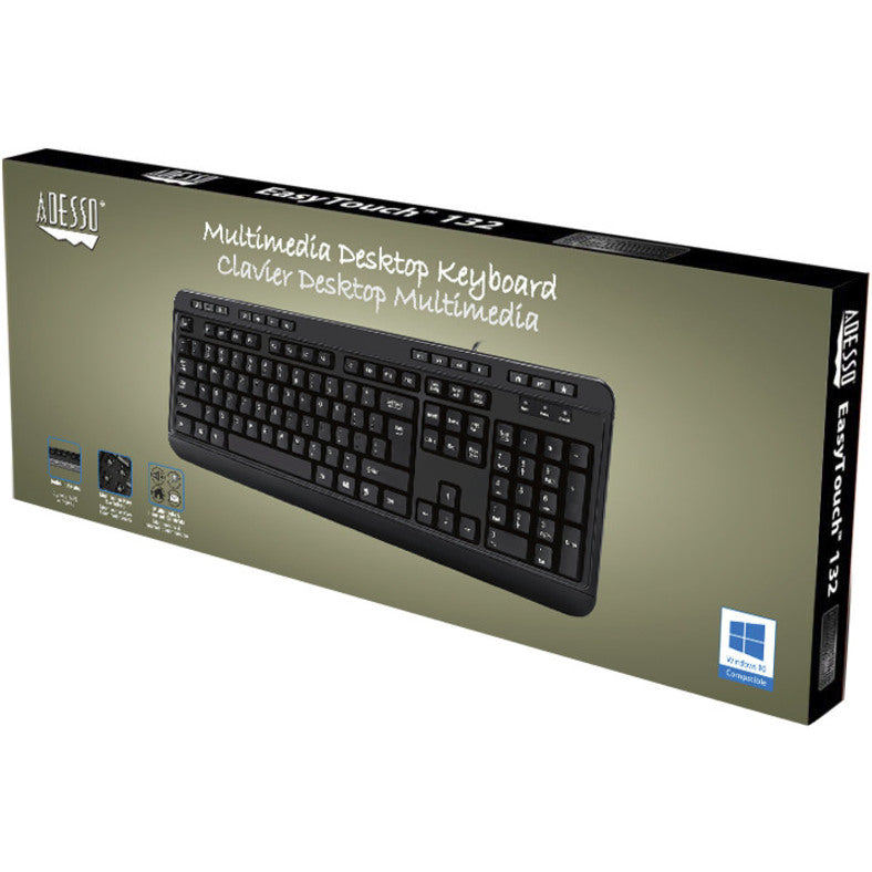 Adesso Multimedia Desktop Keyboard with 3-Port USB Hub