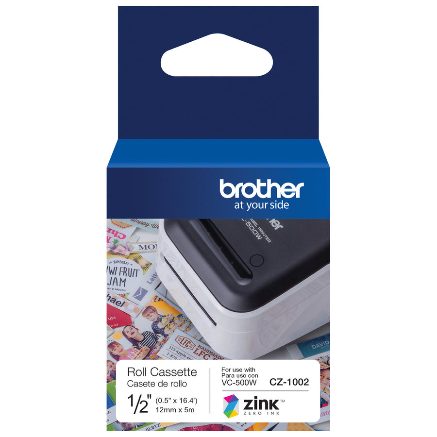 Brother Genuine CZ-1002 continuous length �" (0.5") 12 mm wide x 16.4 ft. (5 m) long label roll featuring ZINK&reg; Zero Ink technology