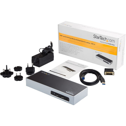 Star Tech.com USB 3.0 Docking Station - Dual Monitor Laptop Dock with HDMI & DVI/VGA - 6x USB Type-A Hub, GbE - Universal Windows & Mac