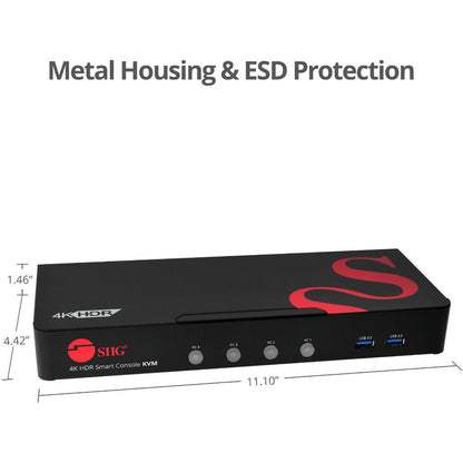 SIIG 4 Port 4K 60HZ HDMI KVM Switch with USB 3.0, Audio, Mic, HDMI 2.0a, HDR