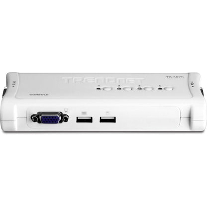 TRENDnet 4-Port USB KVM Switch Kit, VGA And USB Connections, 2048 x 1536 Resolution, Cabling Included, Control Up To 4 Computers, Compliant With Window, Linux, and Mac OS, White, TK-407K