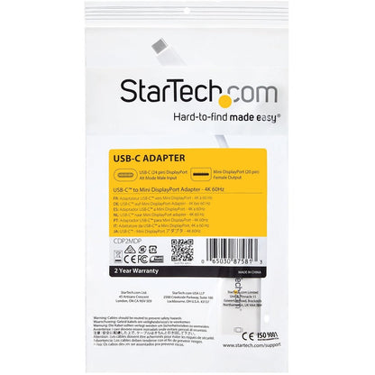 StarTech.com StarTech.com - USB-C to Mini DisplayPort Adapter - 4K 60Hz - White - USB Type-C to Mini DP Adapter - Thunderbolt 3 Compatible
