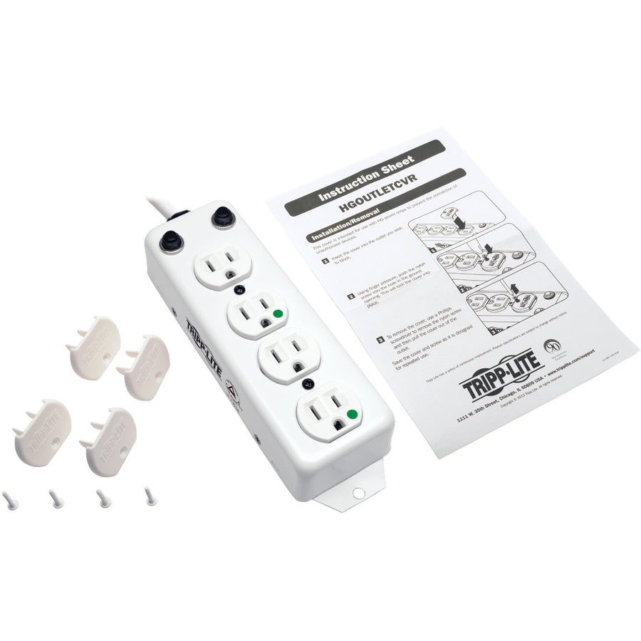 Tripp Lite Safe-IT Power Strip Hospital Medical Antimicrobial 120V 4 Outlet UL1363A 15' Cord Metal
