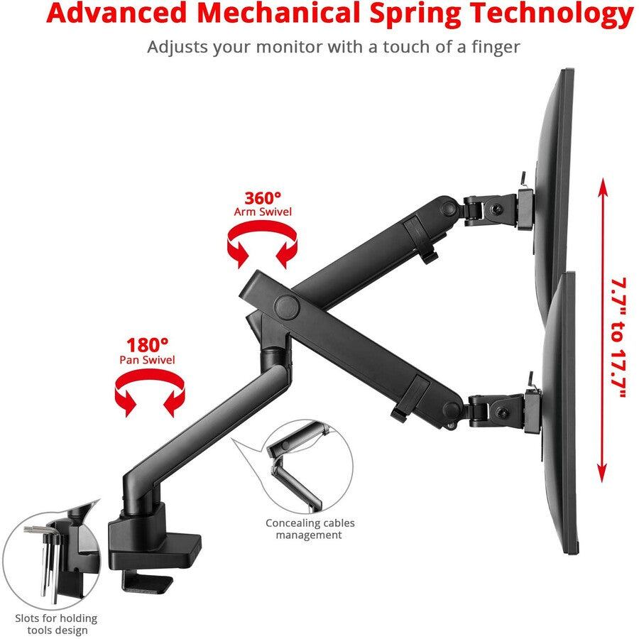 Aluminum Mechanical Spring Dual Monitor Mount - 17" to 32