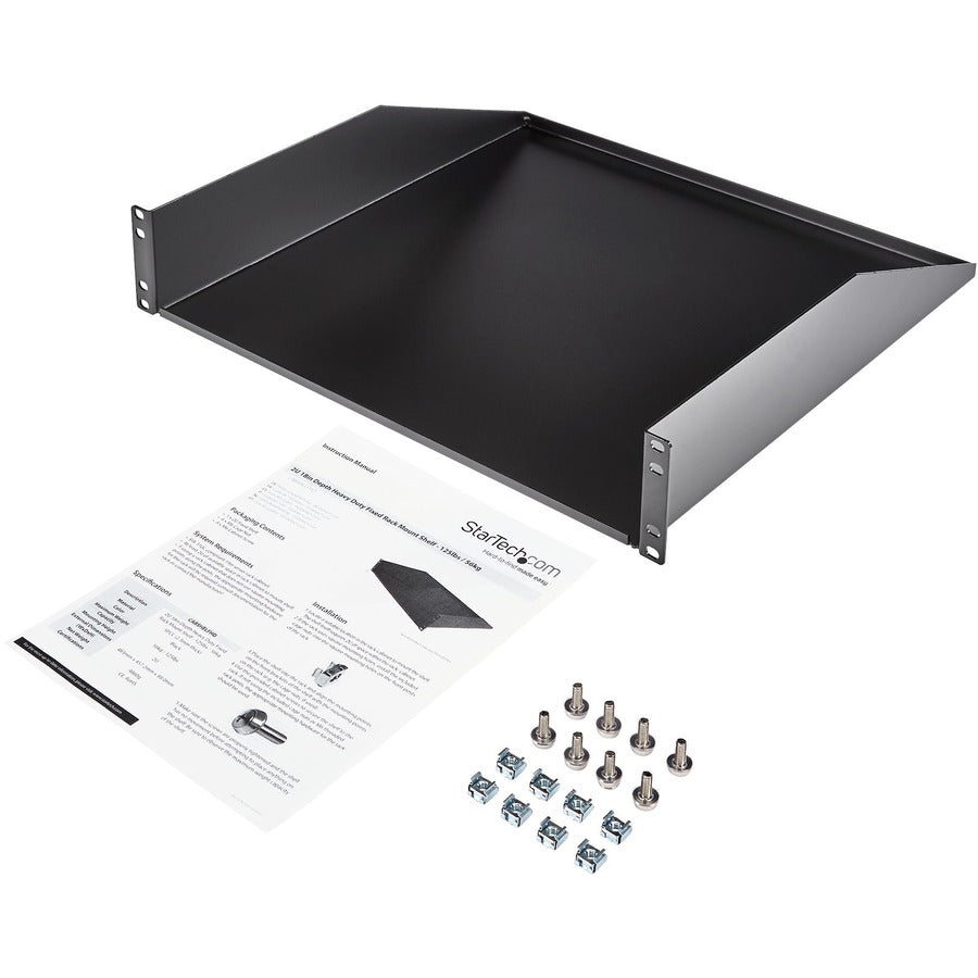 StarTech.com 2U Rack Mount Cantilever Shelf - Heavy Duty Fixed Server Rack Cabinet Shelf - 125lbs / 56kg