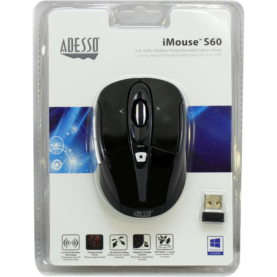 Adesso iMouse S60B - 2.4 GHz Wireless Programmable Nano Mouse