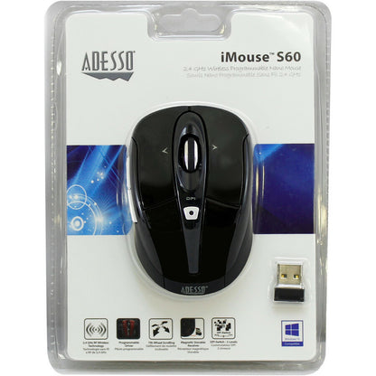 Adesso iMouse S60B - 2.4 GHz Wireless Programmable Nano Mouse