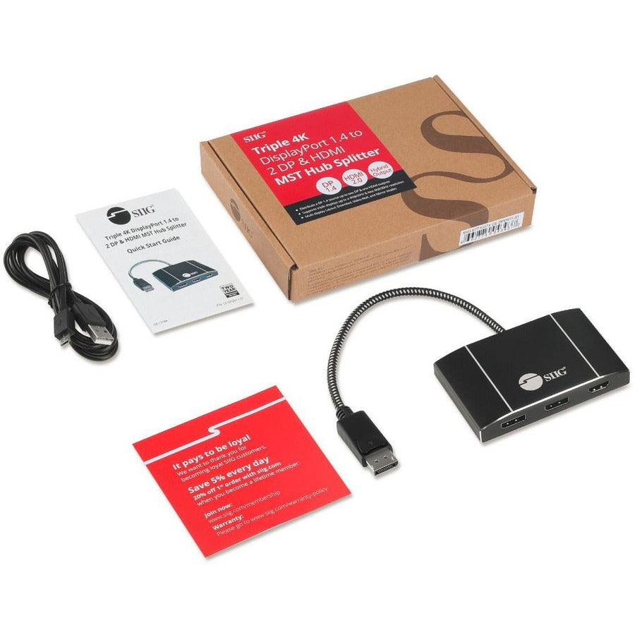 Triple 4K DisplayPort 1.4 to 2 DP & HDMI MST Hub Splitter