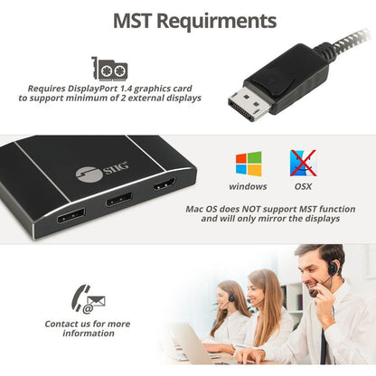 Triple 4K DisplayPort 1.4 to 2 DP & HDMI MST Hub Splitter