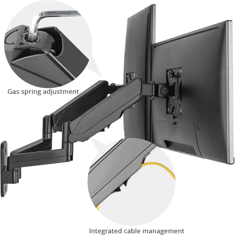High Premium Aluminum Gas Spring Wall Mount - Dual Monitor 17" to 32"