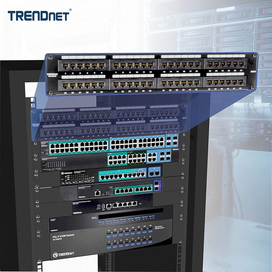 TRENDnet 48-Port Cat6 Unshielded Patch Panel, Wallmount Or Rackmount, Compatible With Cat3,4,5,5e,6 Cabling, For Ethernet, Fast Ethernet, Gigabit Applications, Black, TC-P48C6