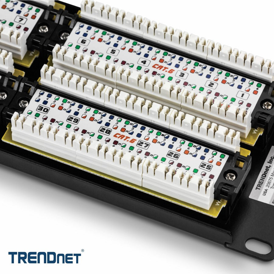 TRENDnet 48-Port Cat6 Unshielded Patch Panel, Wallmount Or Rackmount, Compatible With Cat3,4,5,5e,6 Cabling, For Ethernet, Fast Ethernet, Gigabit Applications, Black, TC-P48C6