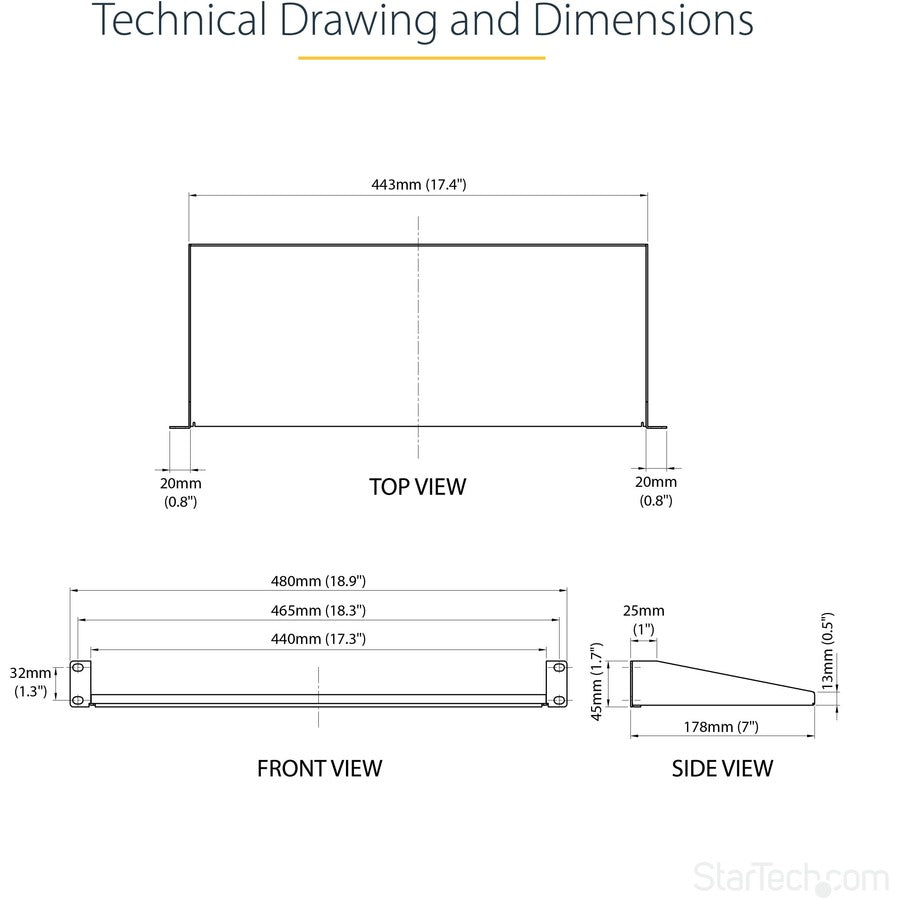 StarTech.com 1U 7in Depth Universal Fixed Rack Mount Shelf - 33lbs / 15kg