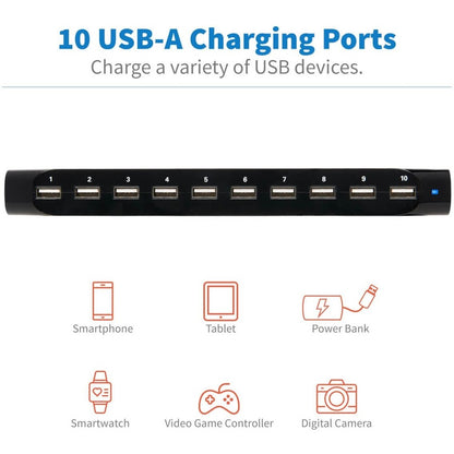 Tripp Lite 10-Port USB Charging Station Hub w Adjustable Storage Tablet / Smartphone / iPad / Iphone 5V 21A 105W