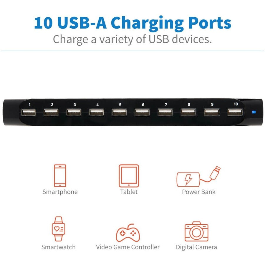 Tripp Lite 10-Port USB Charging Station Hub w Adjustable Storage Tablet / Smartphone / iPad / Iphone 5V 21A 105W