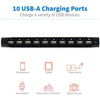 Tripp Lite 10-Port USB Charging Station Hub w Adjustable Storage Tablet / Smartphone / iPad / Iphone 5V 21A 105W