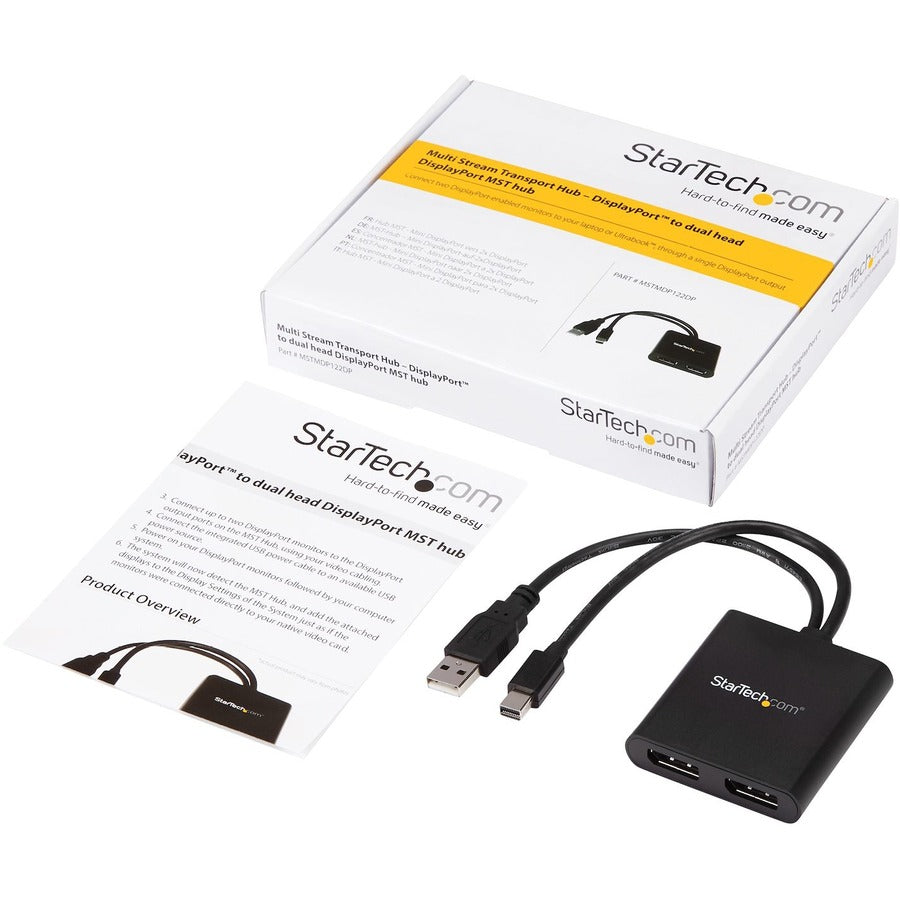 StarTech.com 2-Port Multi Monitor Adapter, Mini DisplayPort to DP MST Hub, Dual 4K 30Hz, Video Splitter for Extended Desktop Mode, Windows