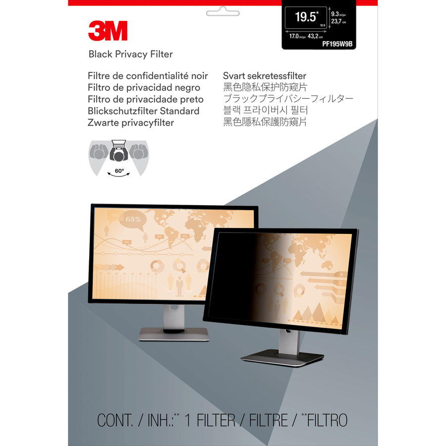 3M Privacy Filter for 19.5 in Monitors 16:9 PF195W9B Black, Glossy, Matte