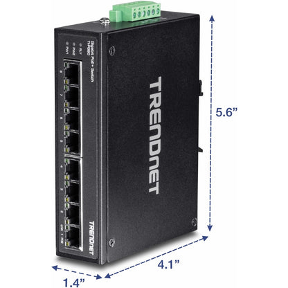 TRENDnet 8-Port Hardened Industrial Unmanaged Gigabit PoE+ DIN-Rail Switch, 200W Full PoE+ Power Budget, 16 Gbps Switching Capacity, IP30 Rated Network Switch, Lifetime Protection, Black, TI-PG80