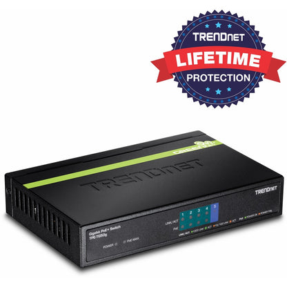 TRENDnet 5-Port Gigabit PoE+ Switch, 31 W PoE Budget, 10 Gbps Switching Capacity, Data & Power Through Ethernet To PoE Access Points And IP Cameras, Full & Half Duplex, Black, TPE-TG50g