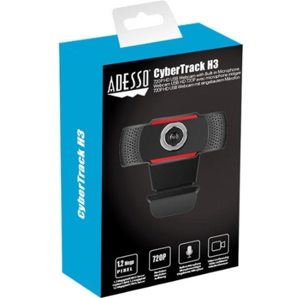 Adesso CyberTrack H3 Webcam - 1.3 Megapixel - 30 fps - Black, Red - USB 2.0
