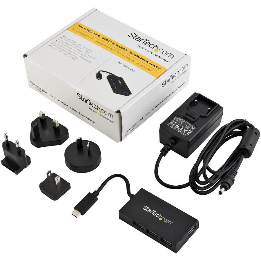 StarTech.com 4 Port USB C Hub - USB-C to 4x USB-A (USB 3.0/3.1 Gen 1 SuperSpeed 5Gbps) - USB Bus or Self Powered - BC 1.2 Charging Hub