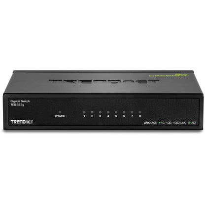 TRENDnet 8-Port Gigabit GREENnet Switch, Ethernet Network Switch, 8 x 10-100-1000 Mbps Gigabit Ethernet Ports, 16 Gbps Switching Capacity, Metal, Lifetime Protection, Black, TEG-S82G