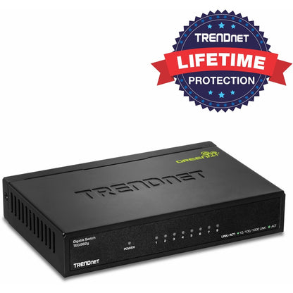 TRENDnet 8-Port Gigabit GREENnet Switch, Ethernet Network Switch, 8 x 10-100-1000 Mbps Gigabit Ethernet Ports, 16 Gbps Switching Capacity, Metal, Lifetime Protection, Black, TEG-S82G