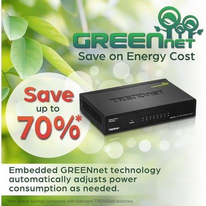 TRENDnet 8-Port Gigabit GREENnet Switch, Ethernet Network Switch, 8 x 10-100-1000 Mbps Gigabit Ethernet Ports, 16 Gbps Switching Capacity, Metal, Lifetime Protection, Black, TEG-S82G