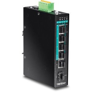 TRENDnet 5-Port Hardened Industrial Gigabit PoE+ DIN-Rail Switch, 120W Power Budget, 1 x SFP Slot, IP30 Rated, Unmanaged Switch, Gigabit PoE+ Network Switch, Lifetime Protection, Black, TI-PG541