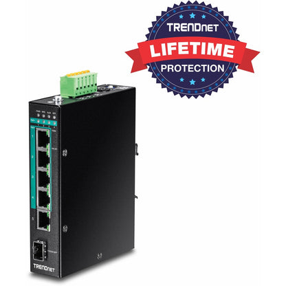 TRENDnet 5-Port Hardened Industrial Gigabit PoE+ DIN-Rail Switch, 120W Power Budget, 1 x SFP Slot, IP30 Rated, Unmanaged Switch, Gigabit PoE+ Network Switch, Lifetime Protection, Black, TI-PG541