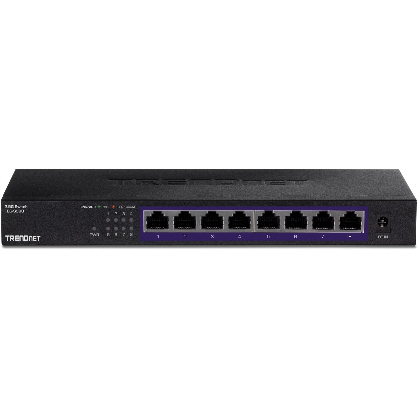 TRENDnet 8-Port Unmanaged 2.5G Switch, 8 x 2.5GBASE-T Ports, 40Gbps Switching Capacity, Backwards Compatible with 10-100-1000Mbps Devices, Fanless, Wall Mountable, Black, TEG-S380