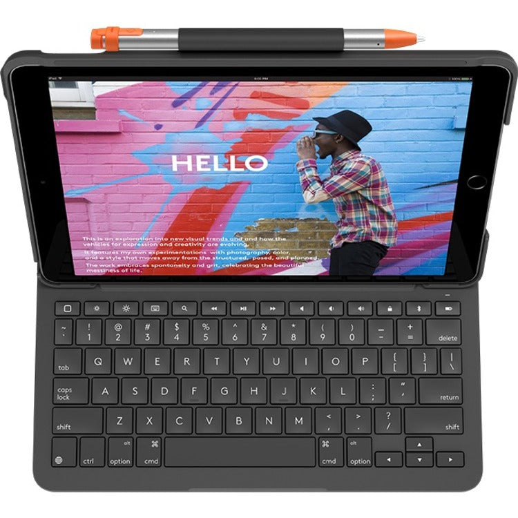 Logitech Slim Folio Keyboard/Cover Case Apple, Logitech iPad (7th Generation) Tablet - Graphite