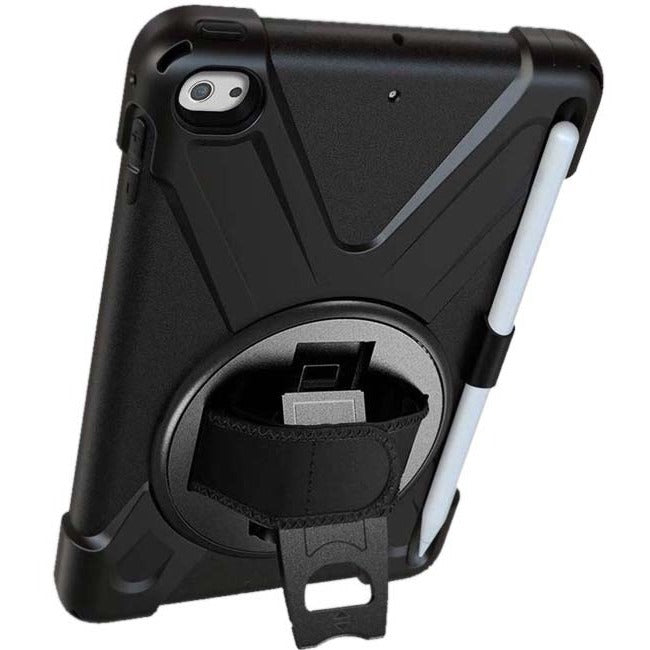 This case comes complete with a rotating kickstand and hand/shoulder neoprene strap.